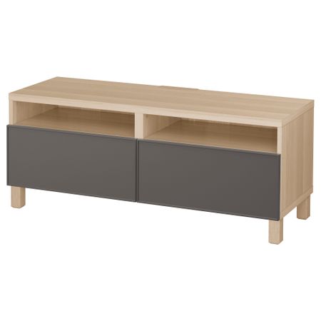 Тумба для ТВ с ящиками БЕСТО, под беленый дуб, Грундсвикен темно-серый (120x40x48 см)