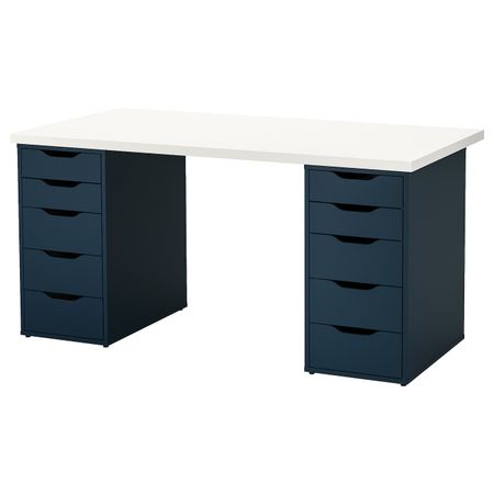 Стол, белый, синий 150x75 см IKEA LINNMON ЛИННМОН / ALEX АЛЕКС 293.040.15