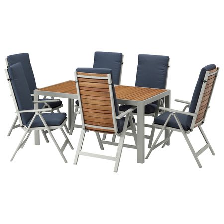Стол+6кресел,д/сада, светло-коричневый/ФРЁСЁН/ДУВХОЛЬМЕН синий 156x90 см IKEA ШЭЛЛАНД 492.669.32