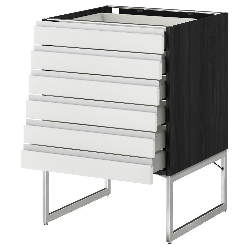 Напольный шкаф 6 фронтальных панелей, 6 нижних ящиков МЕТОД / МАКСИМЕРА, черный, Нодста белый - схема-чертеж с размерами