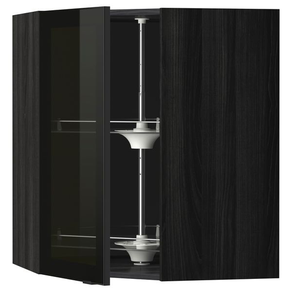 Угловой навесной шкаф с вращающающейся секцией, стеклянными дверцами МЕТОД, черный, Ютис дымчатое стекло - схема-чертеж с размерами