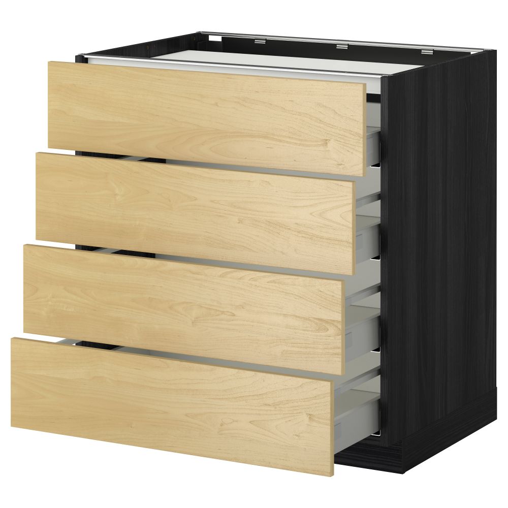 Напольный шкаф, 4 фронтальных панели, 4 ящика МЕТОД / МАКСИМЕРА, черный, Тингсрид береза - фото 1