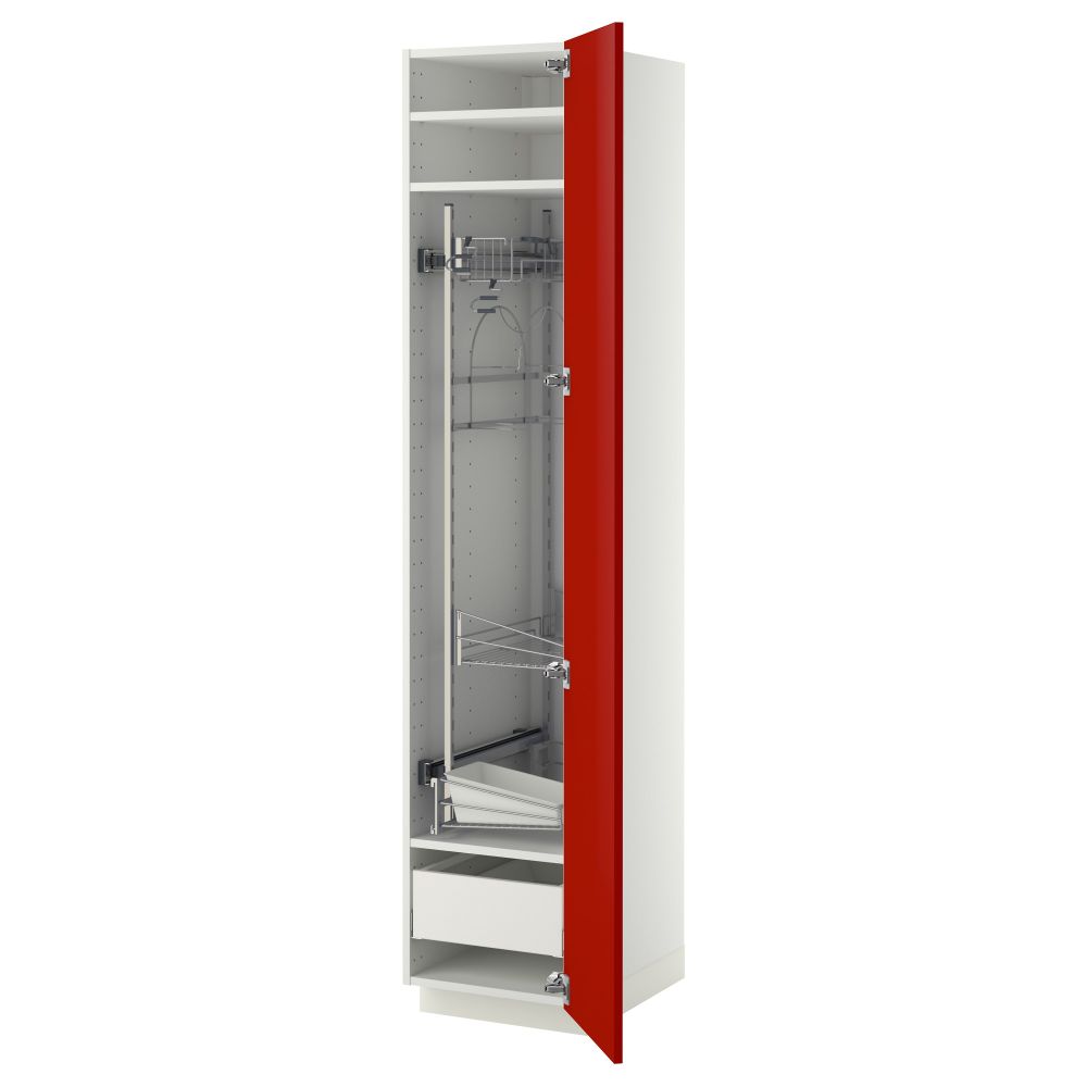 Высокий шкаф с отделением для аксессуаров, для уборки МЕТОД / МАКСИМЕРА, белый, Рингульт красный (40x60x200 см) - схема-чертеж с размерами