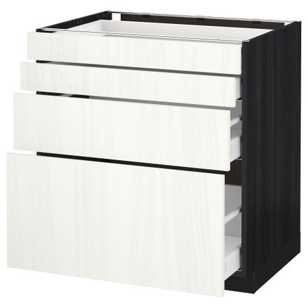 Напольный шкаф 4 фронтальных панели, 4 ящика МЕТОД / МАКСИМЕРА, черный, Росдаль белый