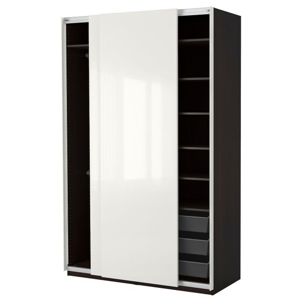 Гардероб, черно-коричневый/Хасвик глянцевый, белый 150x66x236 см IKEA PAX ПАКС 692.487.96 - фото 1