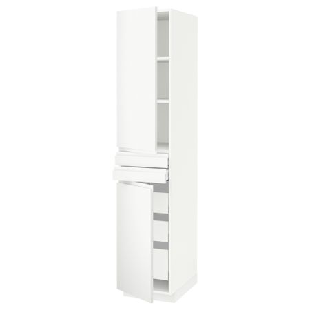Высокий шкаф + полки, 5 ящиков, 2 дверцы, 2 фронтальных МЕТОД / МАКСИМЕРА, белый, Воксторп белый матовый белый