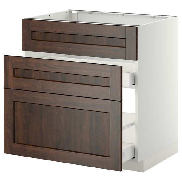 Напольный шкаф под мойку + 3 фронтальных панели, 2 ящика МЕТОД / МАКСИМЕРА, белый, Эдсерум коричневый - схема-чертеж с размерами