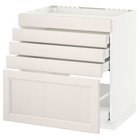 Напольный шкаф для варочной панели, 5 фасадов, 4 ящиков МЕТОД / МАКСИМЕРА, белый, Лаксарби белый