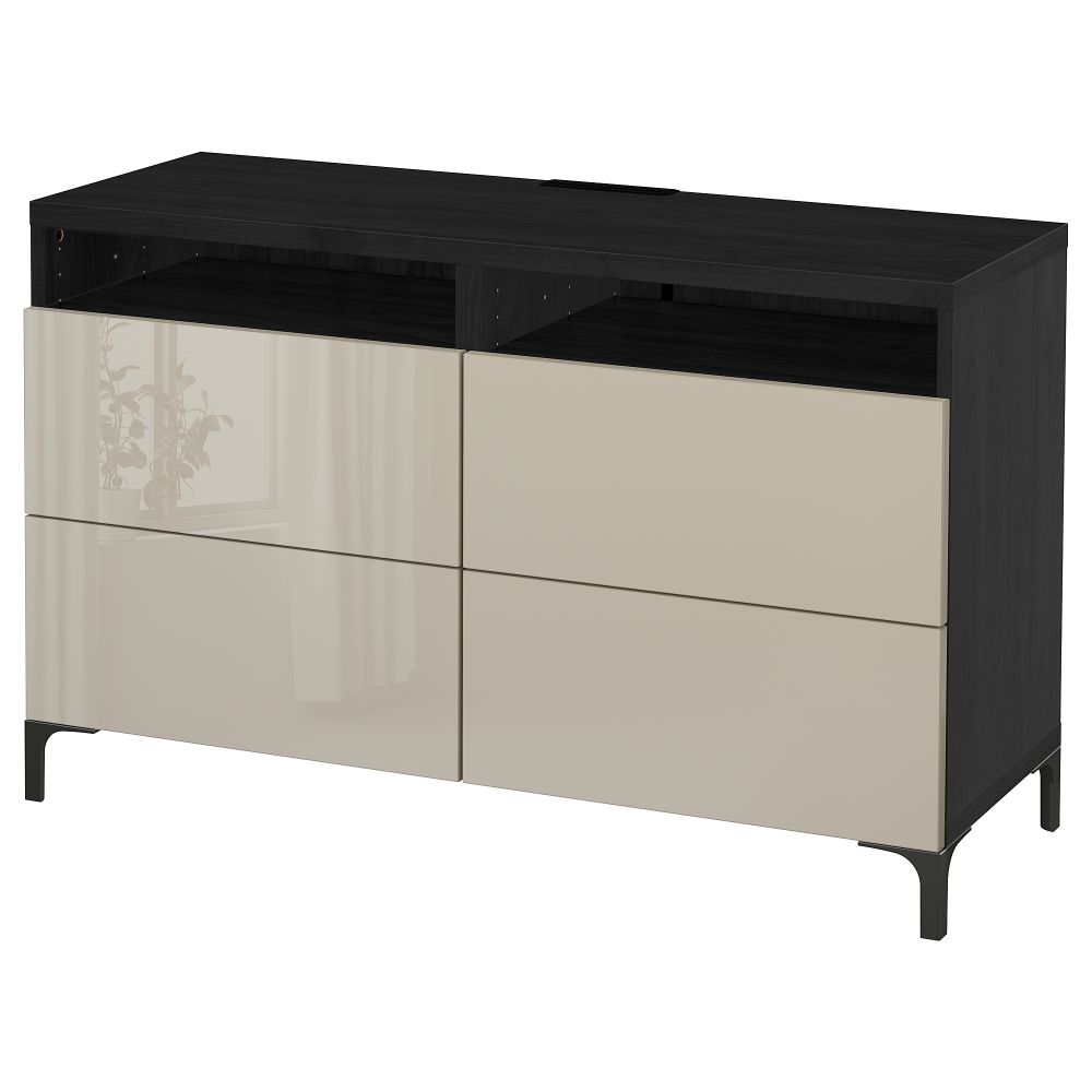 Тумба для ТВ с ящиками, 120x40x74 см, черно-коричневый, Selsviken глянцевый, бежевый IKEA BESTÅ БЕСТО 891.938.92 - фото 1