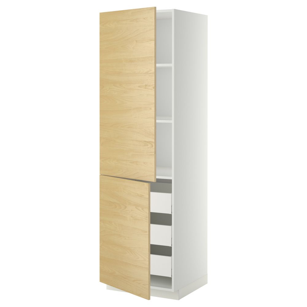 Высокий шкаф + полки, 3 ящика, 2 дверцы МЕТОД / МАКСИМЕРА, белый, Тингсрид береза - фото 1