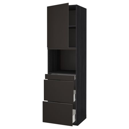 Высокий шкаф для СВЧ/дверца, 3 ящика МЕТОД / ФОРВАРА, черный, Кунгсбакка антрацит