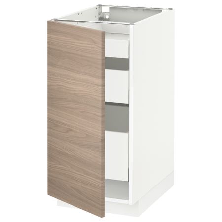 Напольный шкаф с 1 дверцей, 3 ящика МЕТОД / МАКСИМЕРА, белый, Брокхульт светло-серый