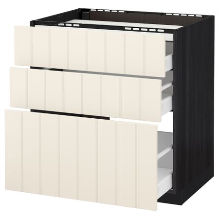 Напольный шкаф, 3 фронтальных панели, 3 ящика МЕТОД / МАКСИМЕРА, черный, Хитарп белый с оттенком