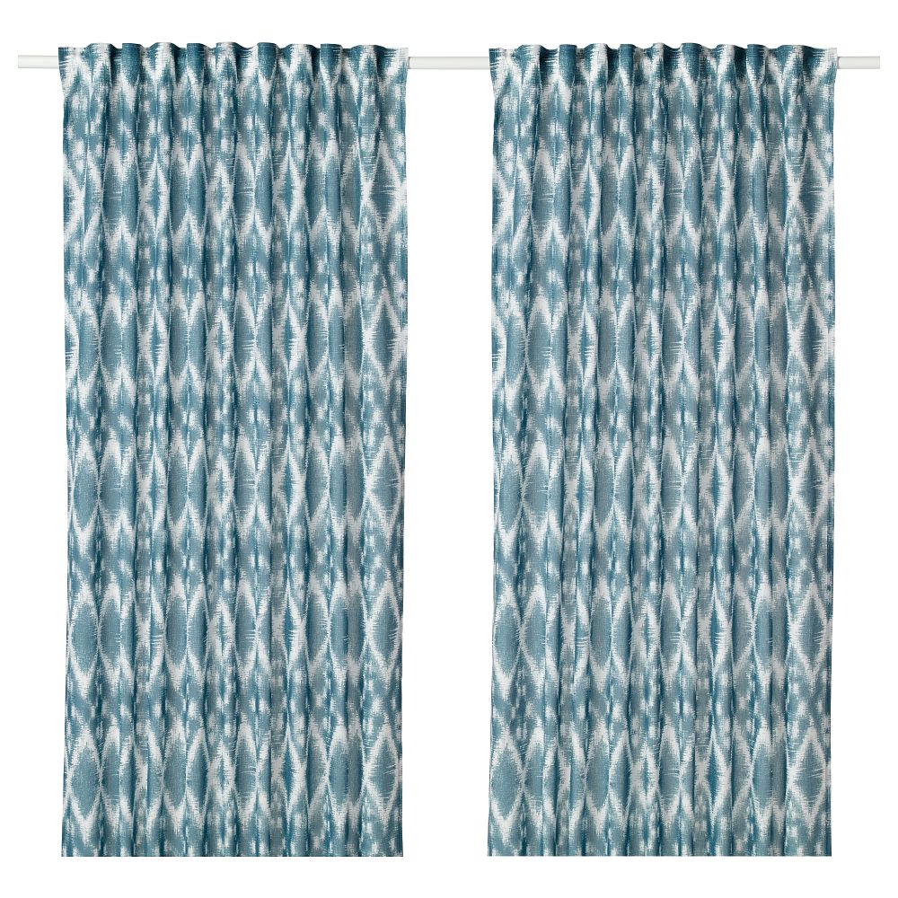 Гардины, 1 пара БЛОЛИЛЬЯ, белый/синий (145x300 см) - фото 1