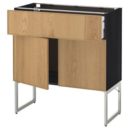 Напольный шкаф, полки, ящик, 2 двери МЕТОД / МАКСИМЕРА, черный, Экестад дуб