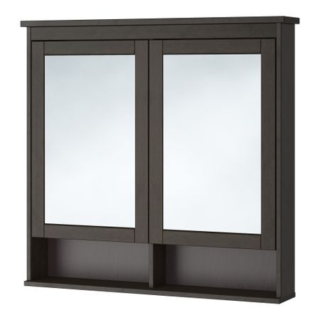 Зеркальный шкаф с 2 дверцами ХЕМНЭС, морилка черно-коричнев