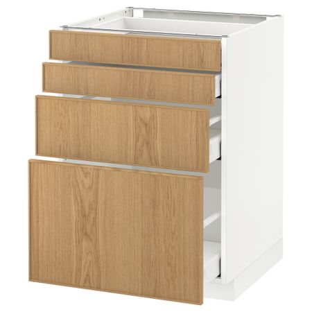 Напольный шкаф 4 фронтальных панели, 4 ящика МЕТОД / МАКСИМЕРА, белый, Экестад дуб