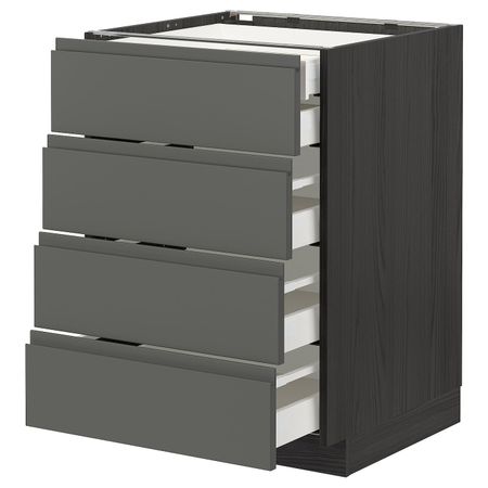 Напольный шкаф 4 фронтальных, 2 низких, 3 средних ящ, черный/Воксторп темно-серый 60x60 см IKEA МЕТОД / МАКСИМЕРА 393.099.08