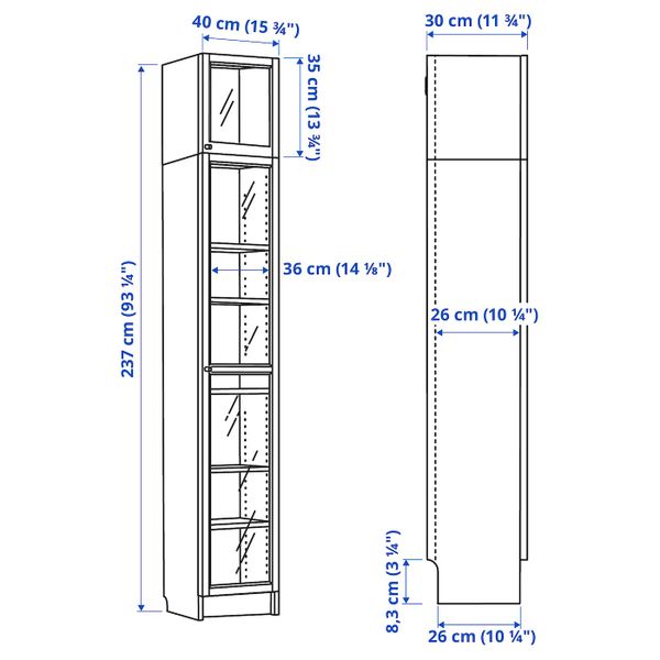 Шкаф книжный со стеклянной дверью, белый/стекло 40x30x237 см IKEA BILLY БИЛЛИ / OXBERG ОКСБЕРГ 592.874.44 - фото 1