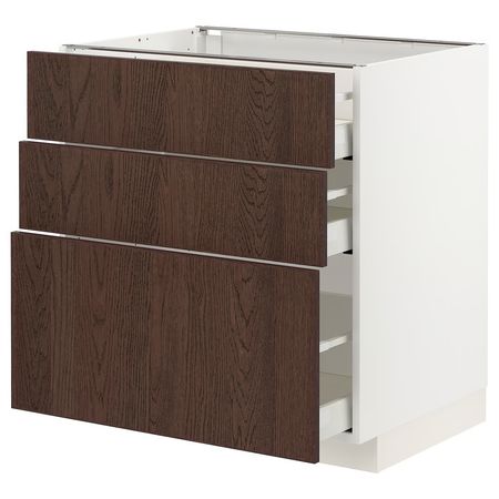 METOD / MAXIMERA Напольный шкаф с 3 ящиками - белый/Sinarp коричневый 80x60 см