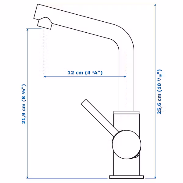 LUNDSKÄR Смеситель для раковины - хромированный - схема-чертеж с размерами