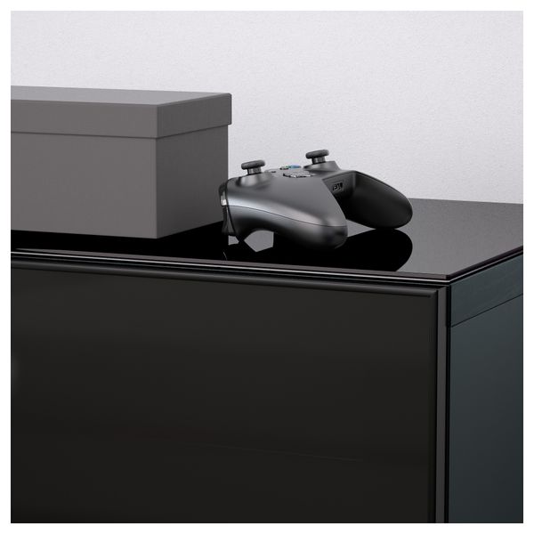 Тумба под ТВ БЕСТО, черно-коричневый, Сельсвикен глянцевый/черный дымчатое стекло (180x40x74 см) - фото 4