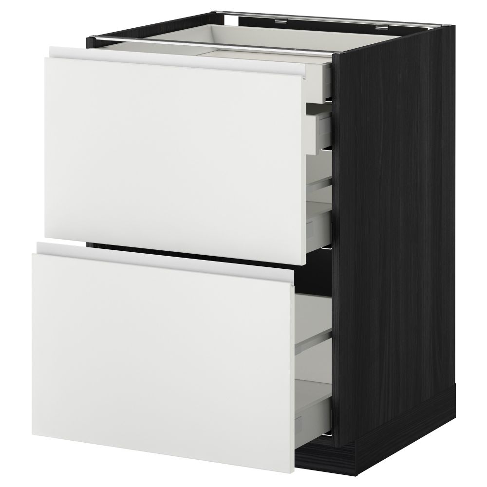 Напольный шкаф 2 фронтальные панели, 2 нижних, 1 средний, 1 высокий ящик МЕТОД / МАКСИМЕРА, черный, Нодста белый - фото 1