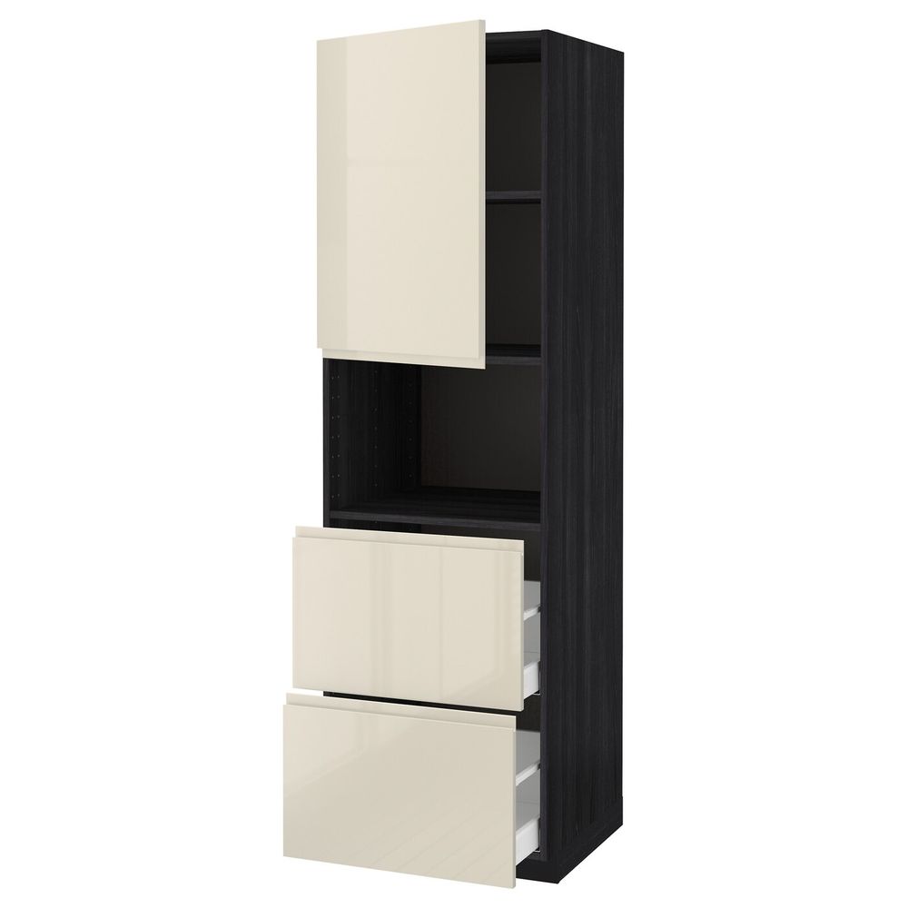 Высокий шкаф для СВЧ/дверца/2ящика, черный, Воксторп глянцевый светло-бежевый 60x60x200 см IKEA МЕТОД 092.391.58 - схема-чертеж с размерами