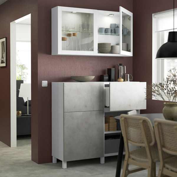 Комбинация для хранения с дверцами/ящ, белый Кэлльв/Стуббарп/светло-серый под бетон 120x42x213 см IKEA BESTÅ БЕСТО 594.357.03 - фото 2