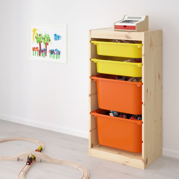 Комбинация для/хранения+контейнеры, светлая беленая сосна оранжевый, желтый 44x30x91 см IKEA ТРУФАСТ 792.223.81 - фото 2