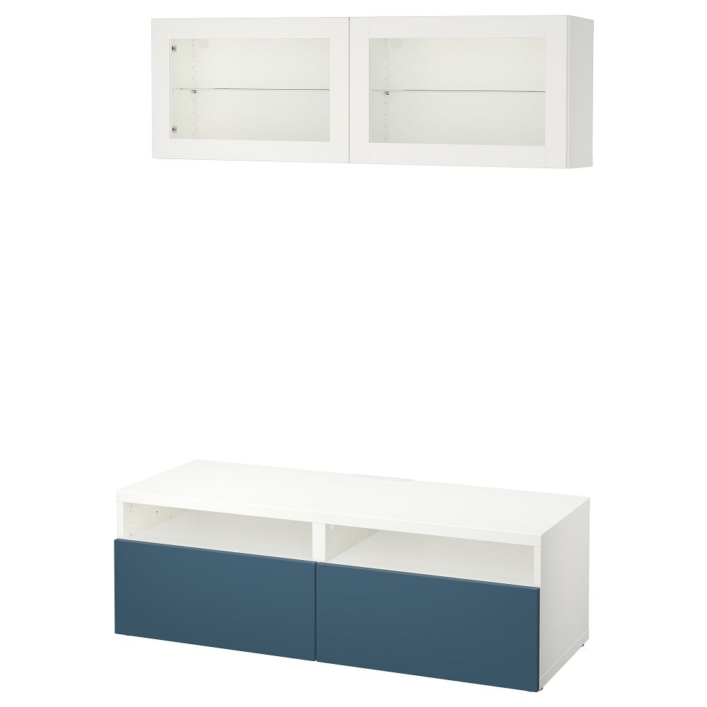 Шкаф для ТВ, комбинированный, стекляные дверцы БЕСТО, белый Вальвикен, темно-синий прозрачное стекло (120x20/40x166 см) - фото 1