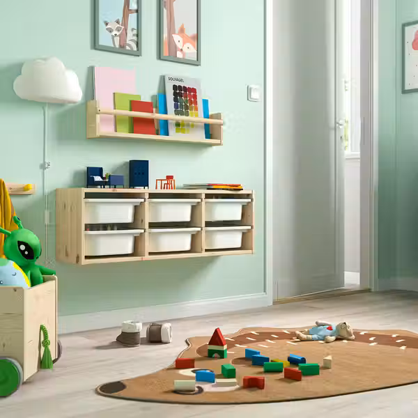 TROFAST Настенный модуль для хранения - светлая беленая сосна/белый 93x21x30 см - фото 2