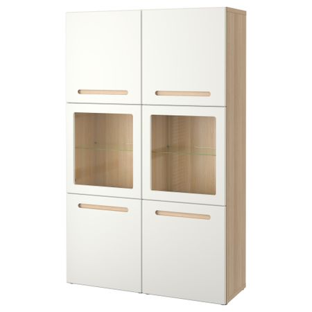 Комбинация для хранения со стеклянными дверцами БЕСТО, под беленый дуб, Марвикен белый прозрачное стекло (120x40x192 см)