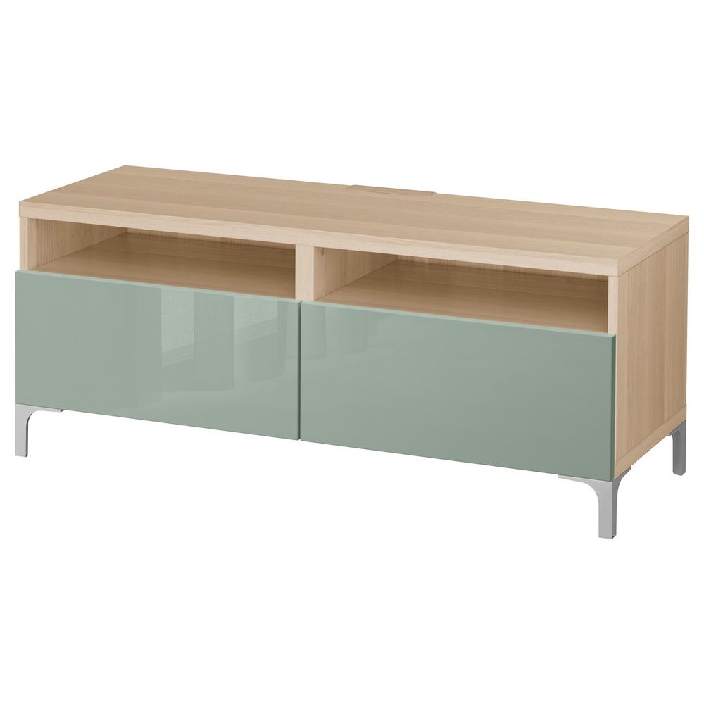 Тумба для ТВ с ящиками, под беленый дуб, Сельсвикен глянцевый/серо-зеленый светлый, 120x40x48 см IKEA БЕСТО 691.980.08 - фото 1