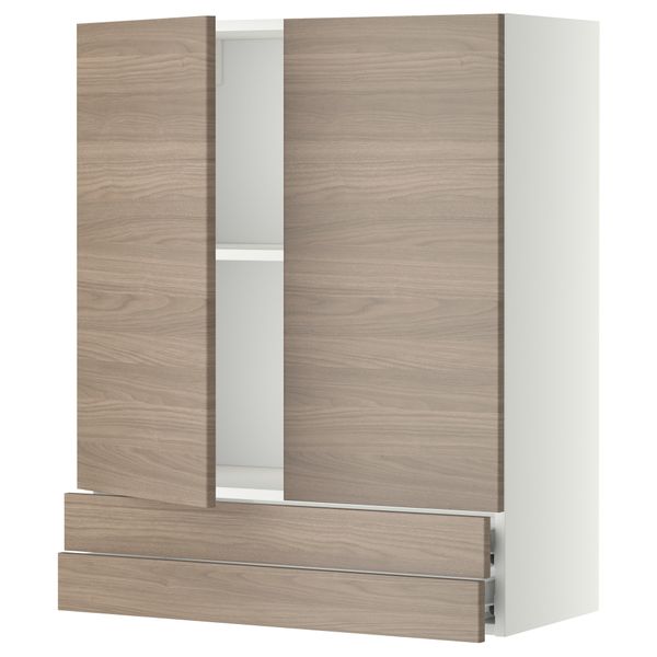 Навесной шкаф, 2 дверцы, 2 ящика МЕТОД / ФОРВАРА, белый, Брокхульт светло-серый - фото 1