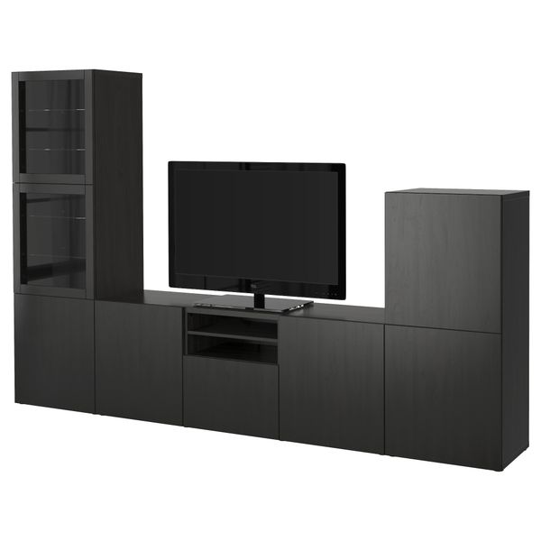 Шкаф для ТВ, комбинированный, стекляные дверцы БЕСТО, Лаппвикен, Синдвик черно-коричневый прозрачное стекло (300x40x192 см) - фото 1