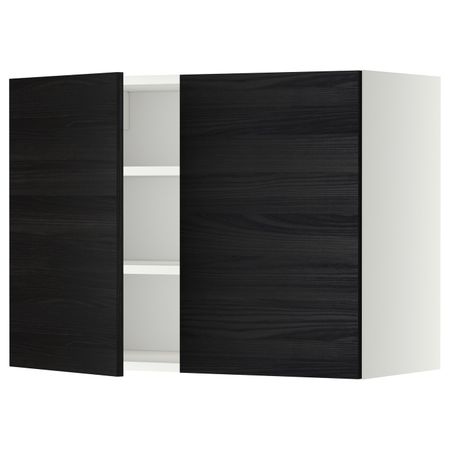 Навесной шкаф с полками/2дверцы, белый, Тингсрид черный 80x60 см IKEA МЕТОД 592.247.48