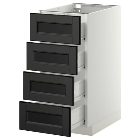 Напольный шкаф 4 фронтальных панели/4 ящика МЕТОД / ФОРВАРА, белый, Лаксарби черно-коричневый