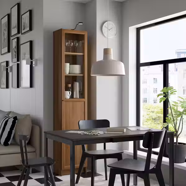 BILLY / OXBERG Стеллаж/панельная/стеклянная дверь - коричневый под грецкий орех 40x30x202 см - фото 2