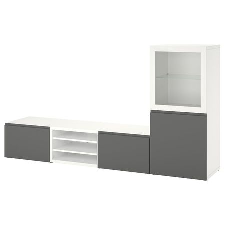 Комбинация для ТВ/стеклянные дверцы, белый/вэстервикен серый 240x42x129 см IKEA BESTÅ БЕСТО 694.352.98