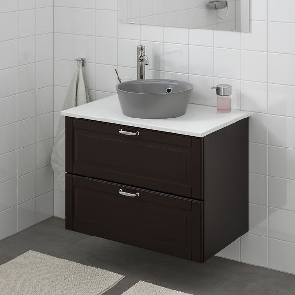 Шкаф со столешницей 40см раковина, Кашён темно-серый, под мрамор ВОКСНАН смеситель 82x49x75 см IKEA ГОДМОРГОН/ТОЛКЕН / КАТТЕВИК - фото 2