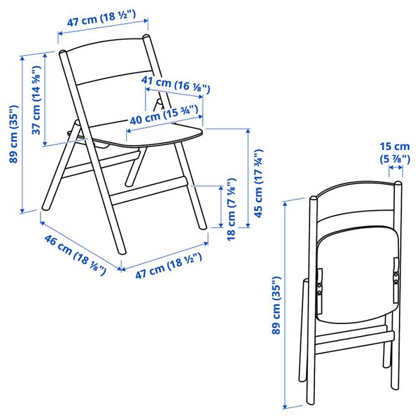 Стул складной, черный IKEA RÅVAROR РОВАРОР 904.545.72 - схема-чертеж с размерами