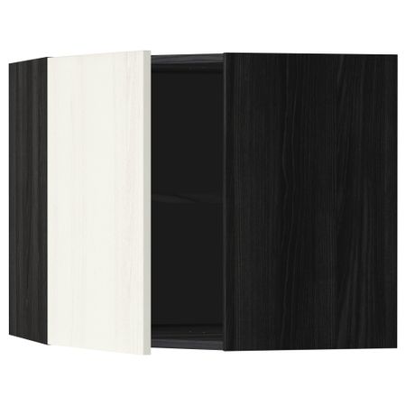 Угловой навесной шкаф с полками МЕТОД, черный, Росдаль белый