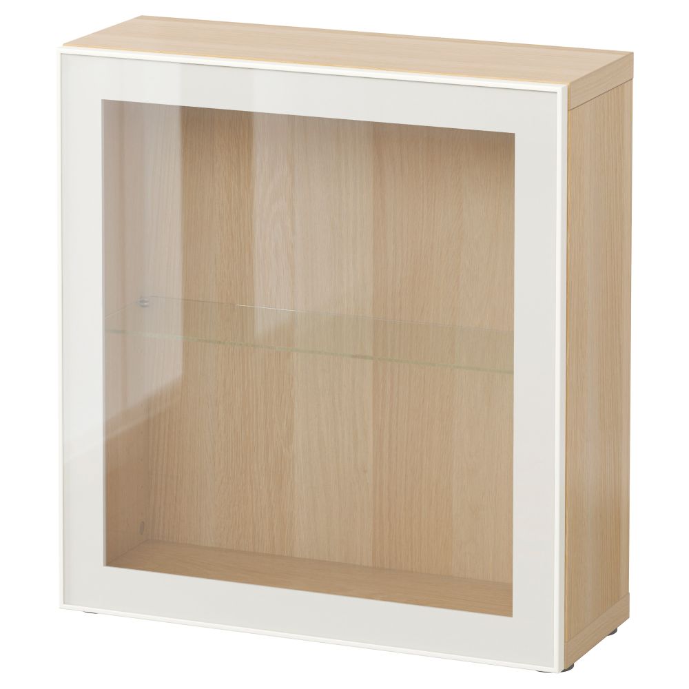 Стеллаж со стеклянной дверью БЕСТО, под беленый дуб, Глассвик белый/прозрачное стекло (60x20x64 см) - схема-чертеж с размерами