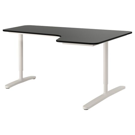 Угловой письменный стол правосторонний БЕКАНТ, черно-коричневый, белый (160x110 см)