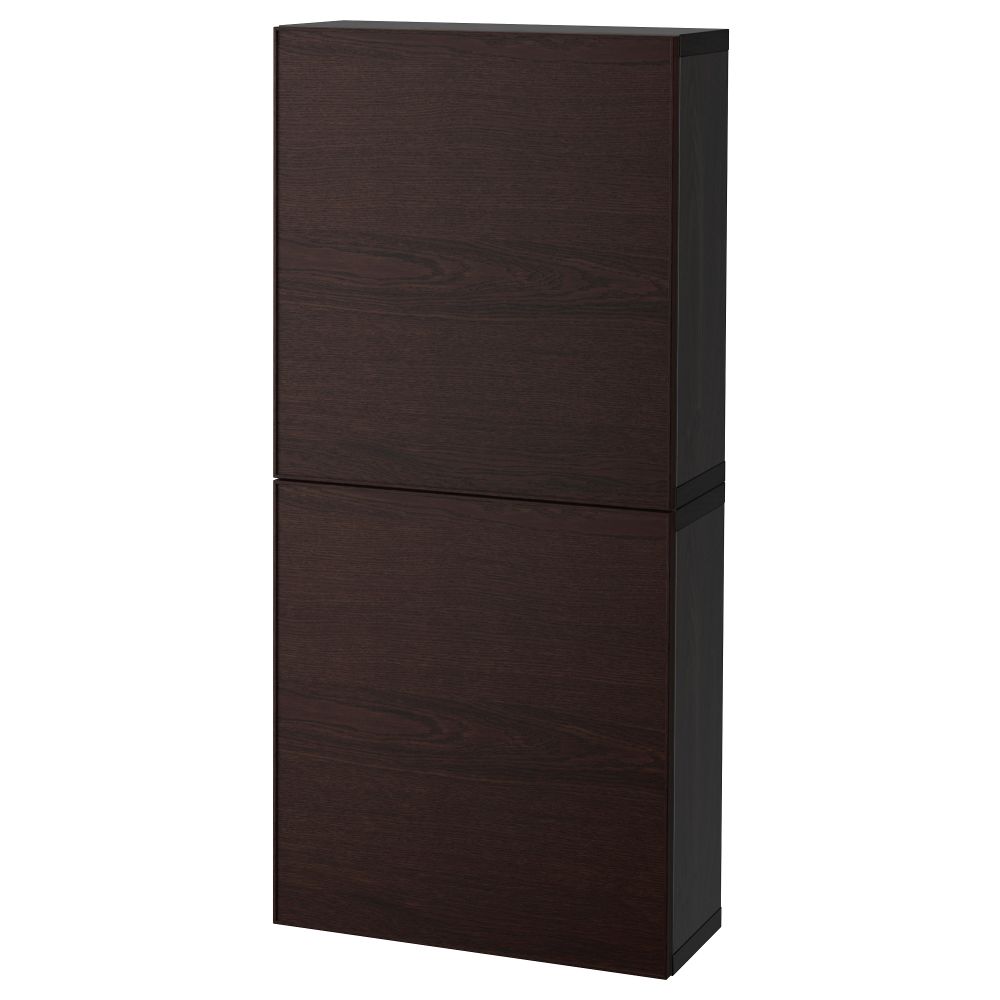 Навесной шкаф с 2 дверями БЕСТО, черно-коричневый, Инвикен черно-коричневый (60x20x128 см) - фото 1