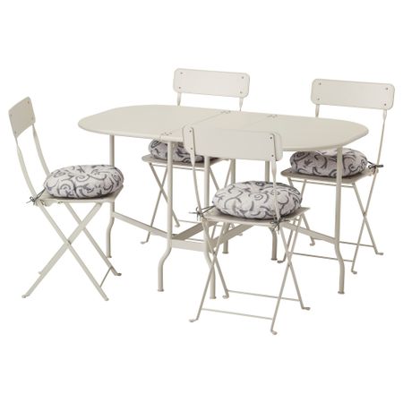 Стол + 4 складных стула, для сада САЛЬТХОЛЬМЕН, бежевый, Стегон бежевый