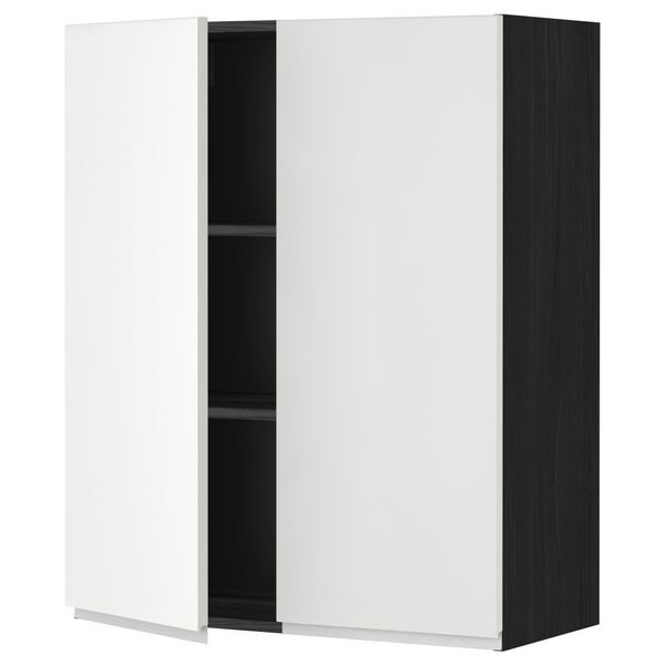 Навесной шкаф с полками, 2 дверцы МЕТОД, черный, Нодста белый - схема-чертеж с размерами