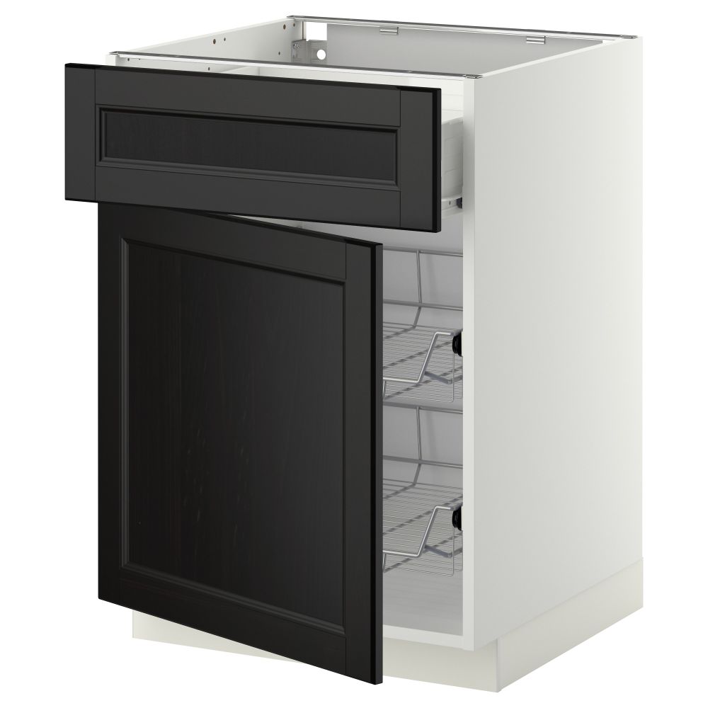 Напольный шкаф с проволочной корзиной, ящиком, дверью МЕТОД / ФОРВАРА, белый, Лаксарби черно-коричневый - схема-чертеж с размерами