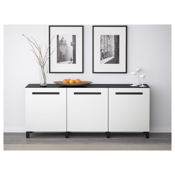 Комбинация для хранения с дверцами БЕСТО, черно-коричневый, Марвикен белый (180x40x74 см) - схема-чертеж с размерами